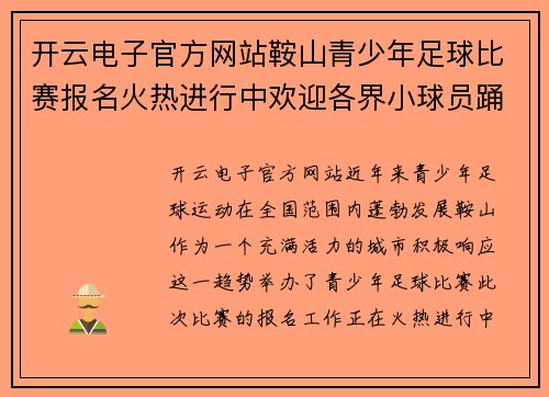 开云电子官方网站鞍山青少年足球比赛报名火热进行中欢迎各界小球员踊跃参与